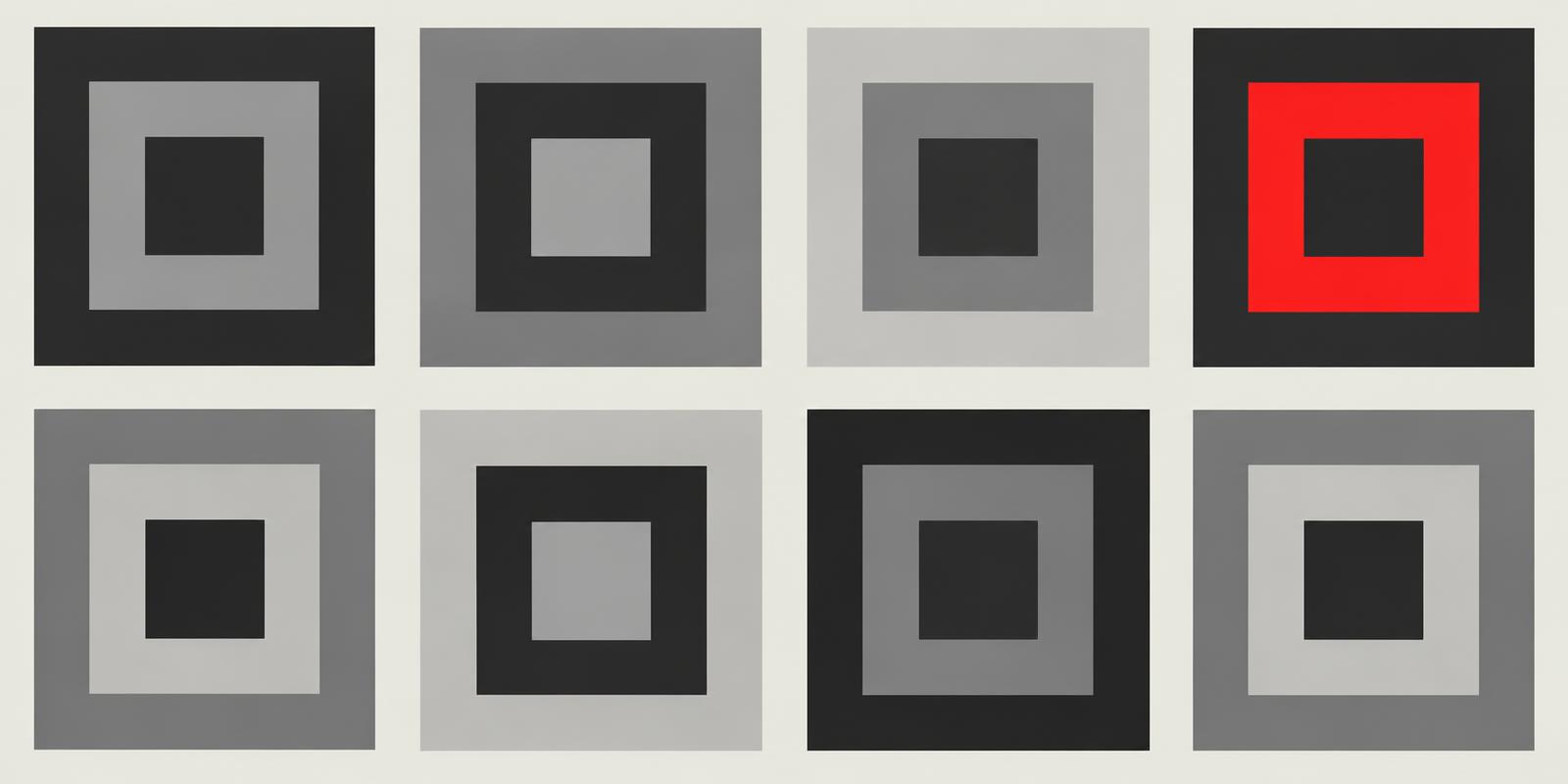 Nested grey squares with one red square showing colour interaction