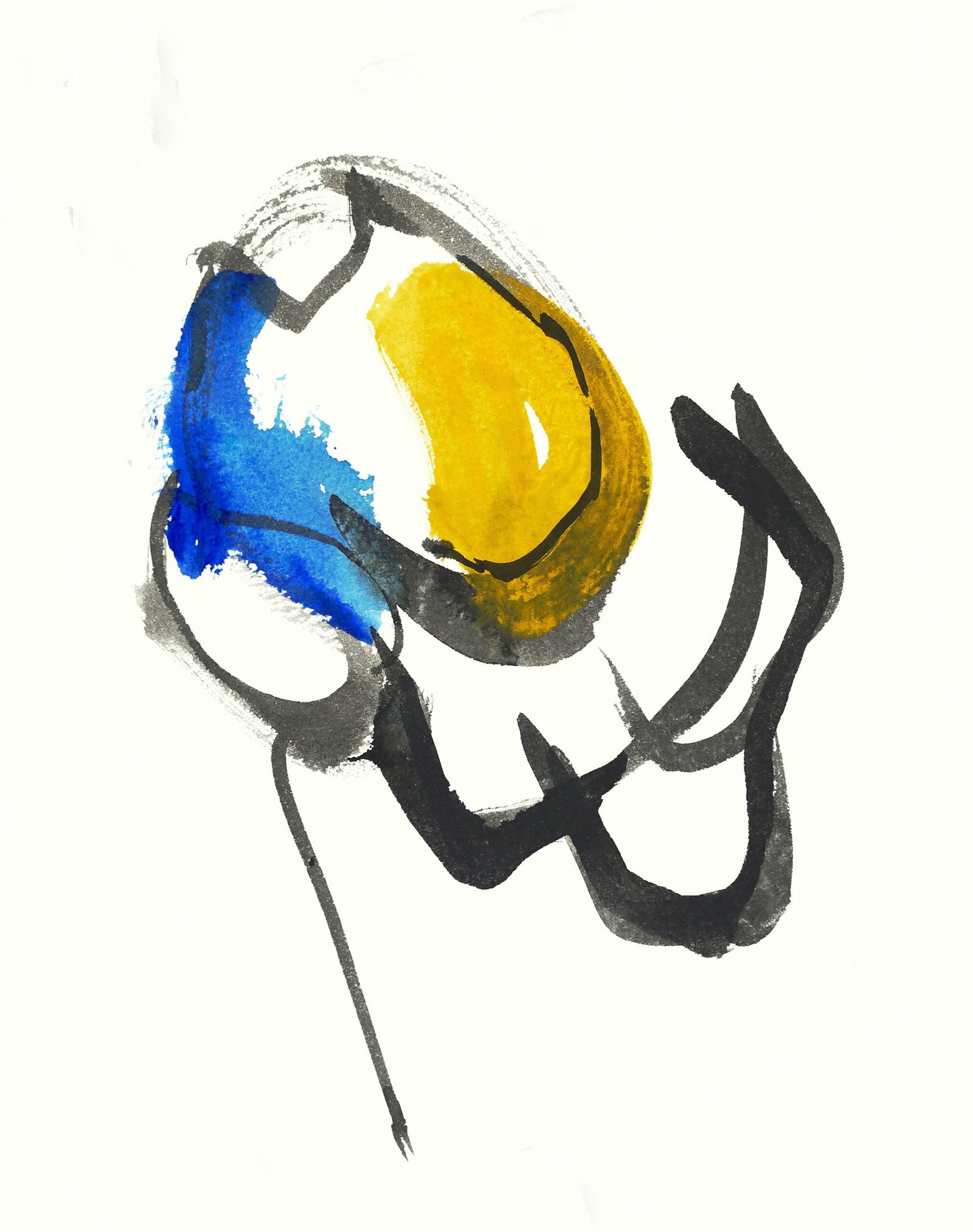 A painting of a yellow and blue flower